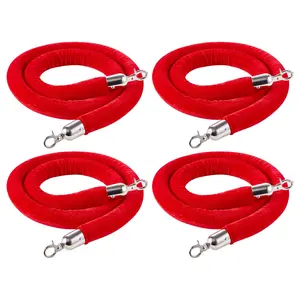 VEVOR 4 Pcs Red Velvet Stanchion Ropes, Summervibes,Summervibes, 5 ft Crowd Control Stanchion Red Velvet Ropes with Silver Hooks, Post Queue Barrier Carpet Rope for Carpet Events Movie Theaters Grand Openings Hotels Party