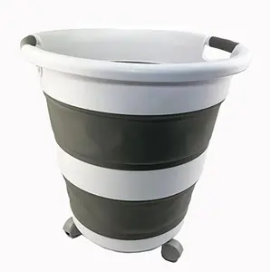 SAMMART 34L (8.9 Gallons) Collapsible Plastic Laundry Basket with Wheels - Foldable Pop Up Storage Container/Organizer with wheels