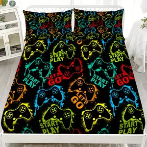 3pcs Game Controller Printed Bedding Set - 1 Fitted Sheet & 2 Pillowcases, Soft, Comfortable, Breathable Polyester, Perfect for Home & Dorm Decor, Bedsheet Sets