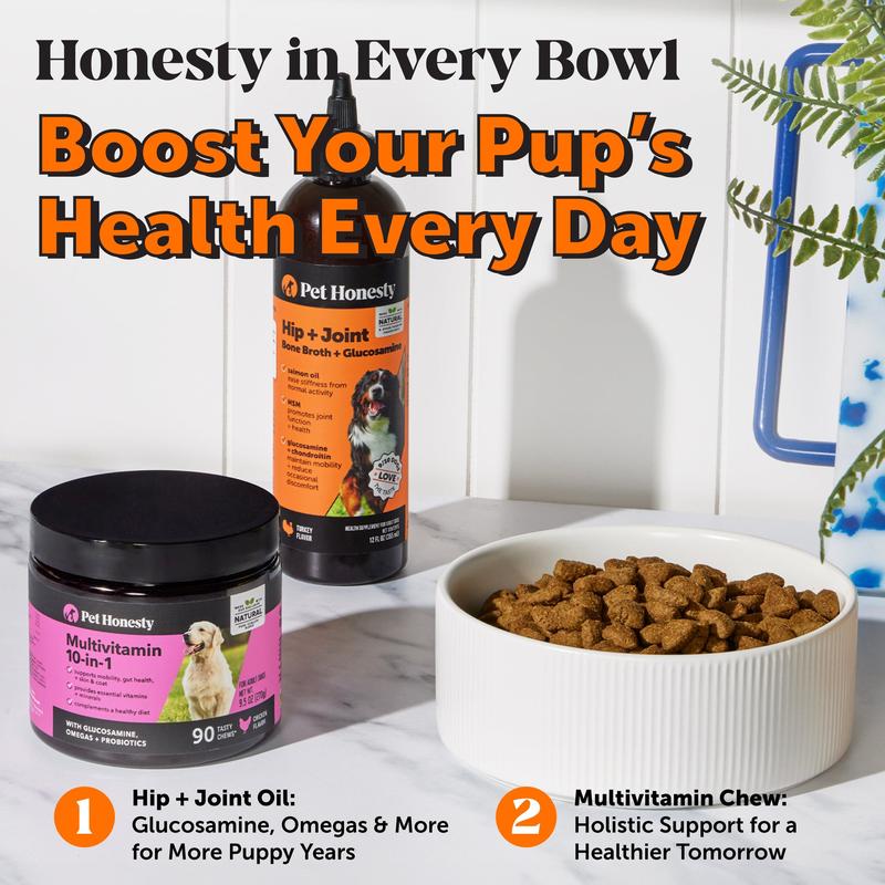 Pet Honesty Hip and Joint Liquid Supplement with Glucosamine, Chondroitin and Wild Alaskan Salmon Oil, Mobility Support for Dogs - Turkey 12oz