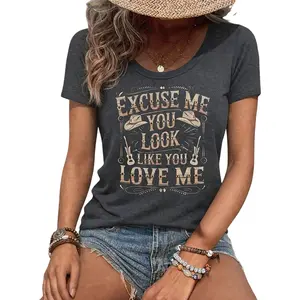 Flamingals Letter Print Scoop Neck Short Sleeve T-Shirt Summer Vibes