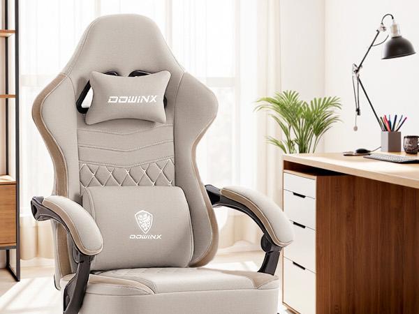 Dowinx Gaming Chair Breathable Fabric Game Chair with Gel Pad and Storage Bag, Comfortable Gamer Chair with Pocket Spring Cushion, Ergonomic Computer Chair with Footrest