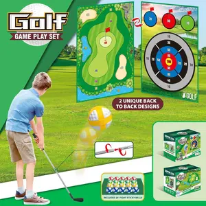 Ultimate Indoor Golf Chipping Game Mat - Professional 2-in-1 Starter Practice Set Kit with 2 Golf Clubs & Target Practice - Portable Outdoor Home Golf Simulator for Adults & Kids - Everything Included