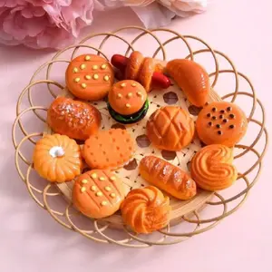 Realistic Food Play DIY Handmade Jewelry Burger Cookie Ham Bread Resin Accessories Play Kitchen Accessories Mini Supermarket Cake Bread Model Decorations