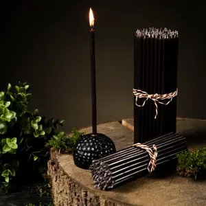 100 Pack Very Slim 6.3" x0.2" Black Beeswax Taper candles