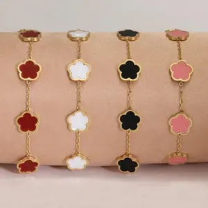 Classic Four-Leaf Clover Series Bracelet - Multi-color S / Enamel Gold-plated Jewelry, Vintage Elegant Niche Design Accessor