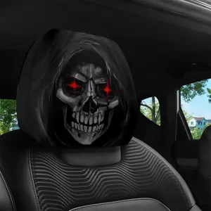 2-piece set, death skull flame red-eyed printed head pillow cover, highly decorative, helps relieve neck pressure, with elastic design, compact and easy to clean, exuding mysterious charm.