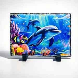 Ocean theme Sublimation Slate Blanks High-quality Natural Slate Durable with Display Stand 7.7x5.7 inch Square ocean Design