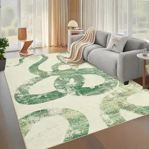 GARVEE Washable Green Rugs 9x12 for Living Room, Abstract Snake Print Soft Area Rugs for Bedroom, Low Pile Ultra Thin Large Carpet Dining Room, Modern Contemporary Floor Cover for Home Office