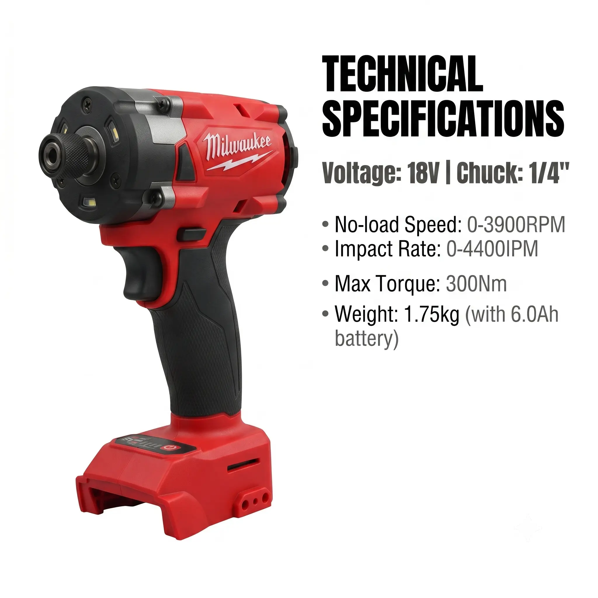 Milwaukee M18 FID3 Brushless Cordless Impact Driver, 1/4" Hex Collet Hog Ring Anvil, 300Nm Max Torque, 0-1700rpm Variable Speed Controller, 11.4cm Short Body, Li-Ion Batteries, for Framing Mechanics, Handles Heavy Screws, DIY Garage Hand Power Tool
