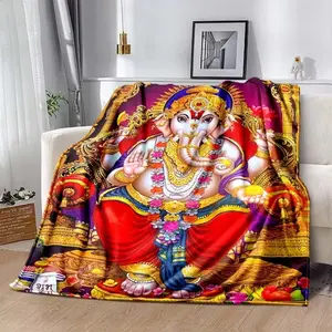6 Sizes Warm Soft India Ganesh Pattern Blanket Fluffy Children and Adults  Sofa Plush Bedspread Throw Blanket for Sofa Bed Gift