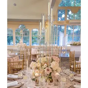 10PCS Clear Acrylic 5-Arm Floor Candelabra, Tall Wedding Candle Holders for Table Centerpiece, Ceremony, Party & Home Décor