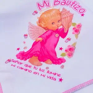 Baptism Favors 12pcs Napkins 10x10" 100% Polyester Servilletas de Tela Cutlery Tableware for Special Occasions Mi Bautizo Angel Design Pink