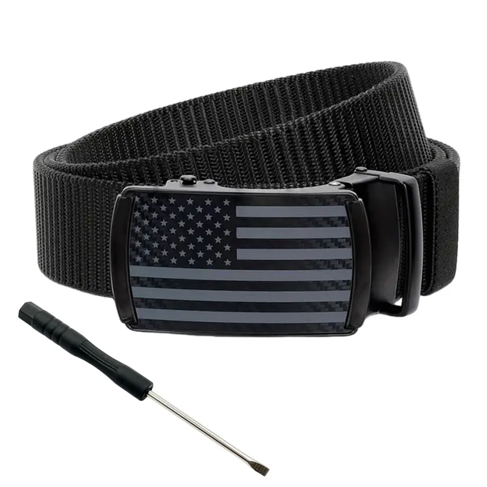 Men's Ratchet Belt Nylon Belt for Men with Automatic Slide Buckle Casual Golf Belt