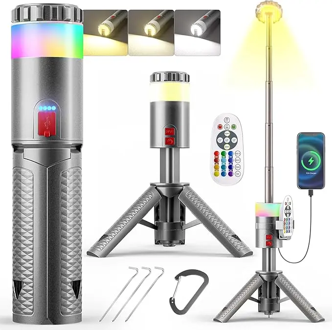 3000LM Camping light with stand, High Endurance Rechargeable Retractable Camping Lantern, Portable LED Work Light with Magnet, Waterproof Outdoor Camping Lantern, Suitable for Camping, Hiking, Night Fishing, Adventures and Hurricane Emergencies