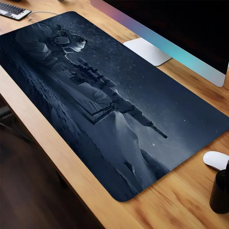 Game Battlefield Sniper Pattern Mouse Pad, Rectangle Gaming Mouse Pad, Non-Slip Rubber Base Stitched Edge Desk Pad for Desk Laptop Desktop, Gaming Desk Accessory