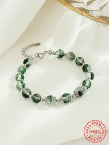 S925 Sterling Silver Green Phantom Crystal Decor Bracelet, Fashion Jewelry for Party, Daily Clothing Decor, Trendy All-match & Exquisite Jewelry for Birthday Gift