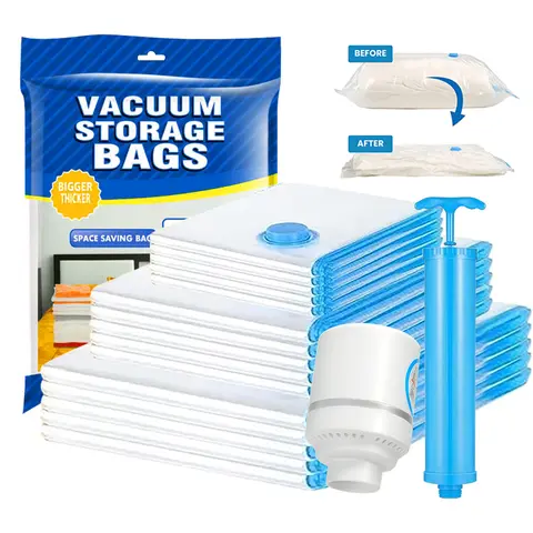 15-Pack Extra Large Vacuum Seal Storage Bags with Electric & Hand Pump - Thick Durable, Airtight, Waterproof Zip Closure, 80x60cm Home Storage Bags for Duvets, Clothes - Collapsible Home Organizer for Space-Saving Travel Organization Ideas