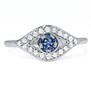 1/3ct Blue & White Diamond Evil Eye Ring 14K White Gold