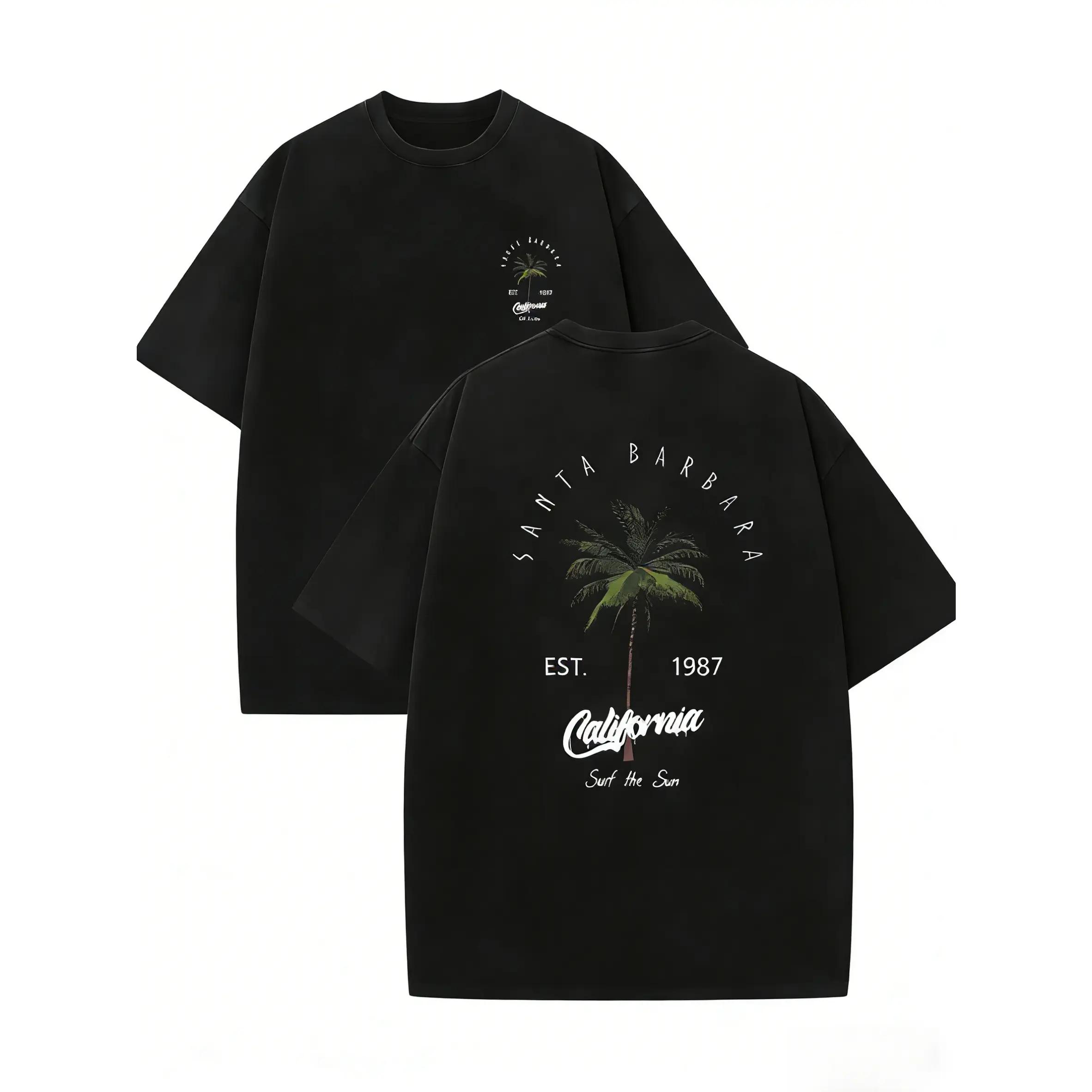 [100% Cotton] Retro California Graphic Tee Vintage Surf Skate Style T Shirt Premium Heavyweight Cotton Coconut Palm Casual Top Summer Beach Party Appare