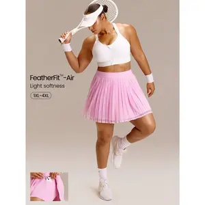 GLOWMODE FeatherFit-Air Big Serves Lightweight Quick-Dry Double-Layered Built-In Shorts Pleated Mesh Mini Tennis Skirt Light Support Low Impact Tennis Golf Pickleball Daily Casual Wear