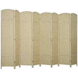 8-Panel Beige Freestanding Folding Room Divider Screen, 5.6ft Tall with Stable Metal Frame, Floor Standing Partition for Home Office, Bedroom