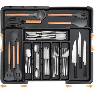 Silverware Organizer Expandable Kitchen Utensil Drawer Organizer Large  Adjustable Cutlery Silverware Tray for Spoons Forks  Storage Divider for Kitchen Flatware 6-9 Slots Black