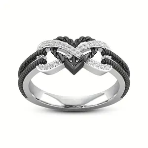 Two-Tone Interlocked Heart Ring for Women Girls Cute Y2K Minimalist Adjustable Dainty Everyday Jewelry Gift for Her Valentine GF BFF