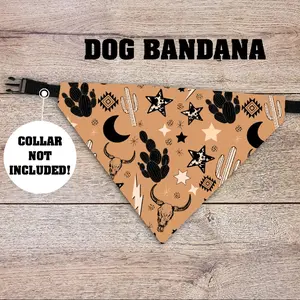 Western Desert Dog Bandana - Over The Collar - COLLAR NOT INCLUDED!  Pet Accessories, Cat Bandana, Handmade, Gifts For Pets, Animal, Doggy, Puppy, Aztec, Western, Longhorn, Cactus, Moon, Cowprint