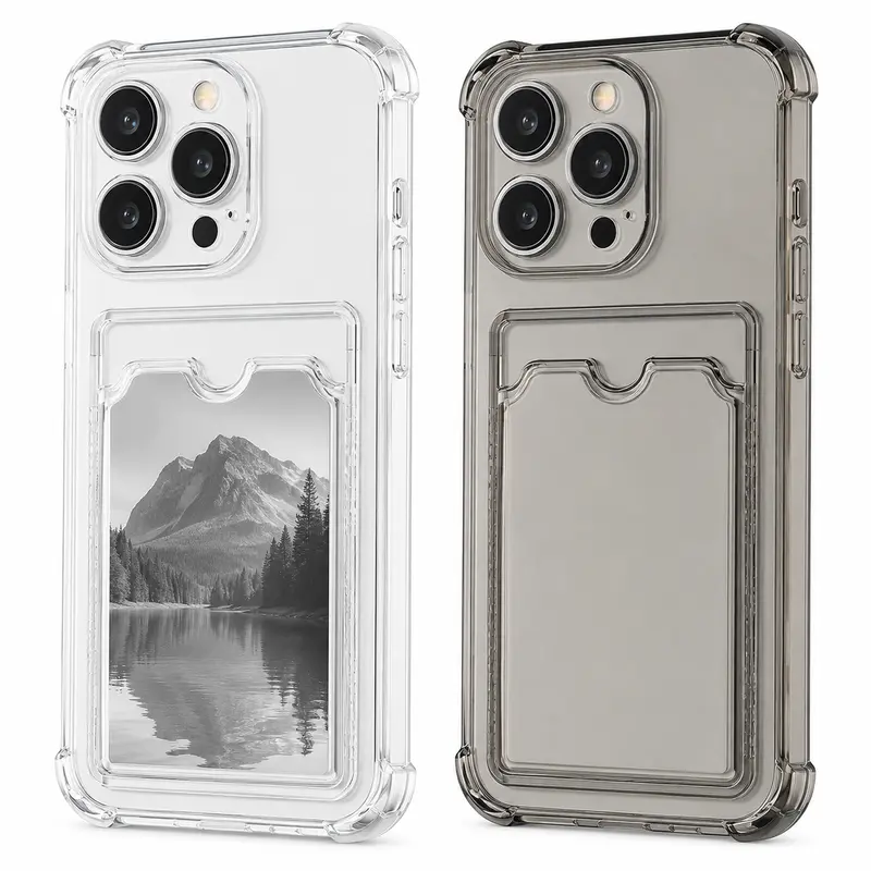 Multi-Model Magnetic Transparent Card Slot Cellphone Cover for iPhone 11,12,13,14,15,16,17,17 Air/X/XS Pro Max - Silicone Shockproof Handheld Devices Accessory with Screen Protector