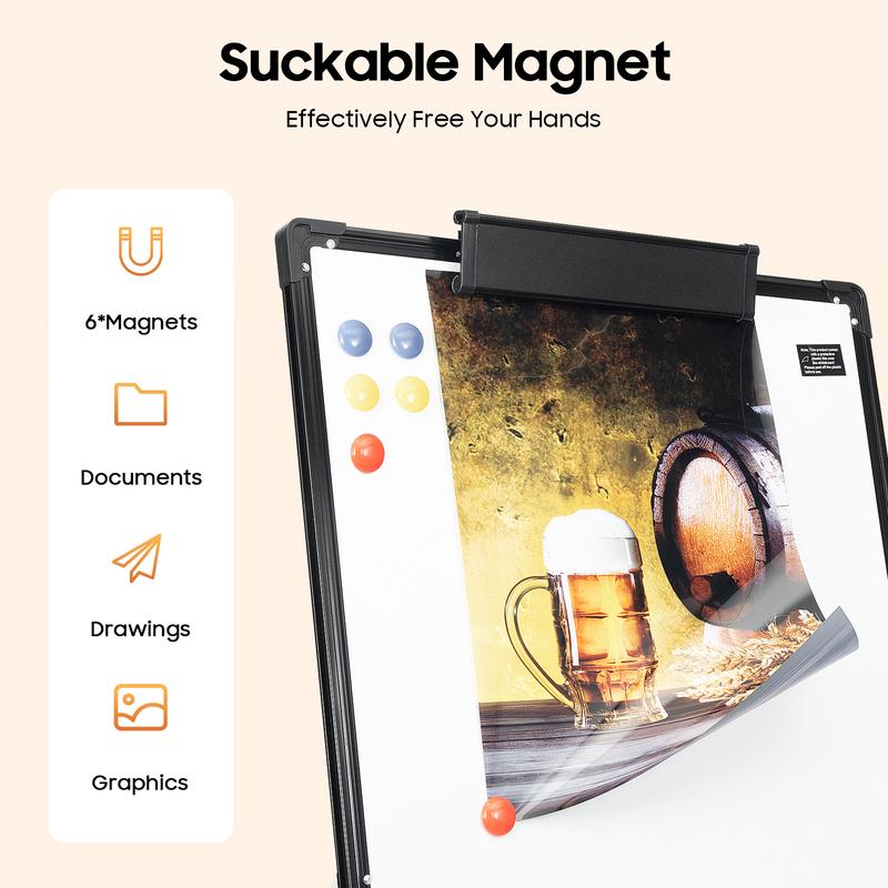 CNCEST Tripod Whiteboard Easel Adjustable Height 38-62" Magnetic Surface Dry Erase Board with 6 Magnets & Pen Tray for Classroom/Office