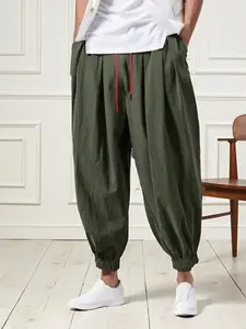 Men's Fashion Lantern Pants, Colorblock Drawstring Waist, Multi-Size Fit, All Seasons Wear, Commute, Casual, Play, Light Sports, Menswear