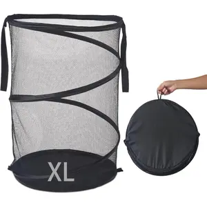 Mesh Laundry Hamper 115L Foldable Laundry Basket Large Capacity Collapsible Clothing Basket with Handles 26 H x 18 W x 18 L (Black)