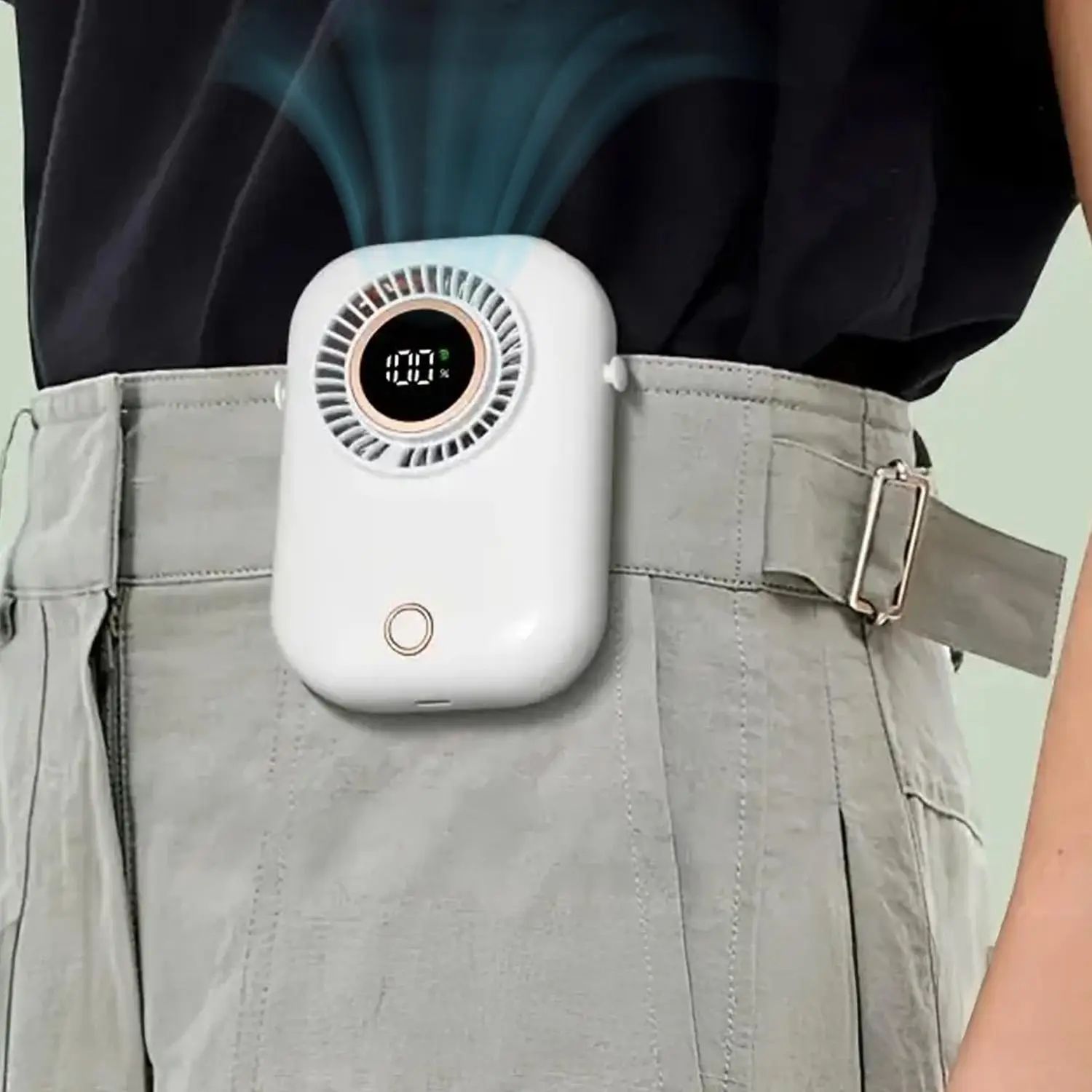 Portable Neck Fan, USB Rechargeable 5-speed Adjustable Airflow Waist Fan, Rechargeable Battery Digital Display Fan, Outdoor Comfort Fan