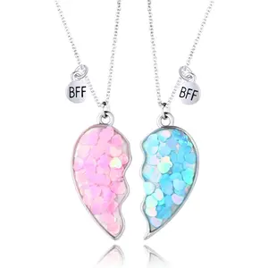 SP Best Friend Necklace for 2 Girls Magnetic Matching Friendship Necklace Half Heart Pendant BFF Necklaces for Sister