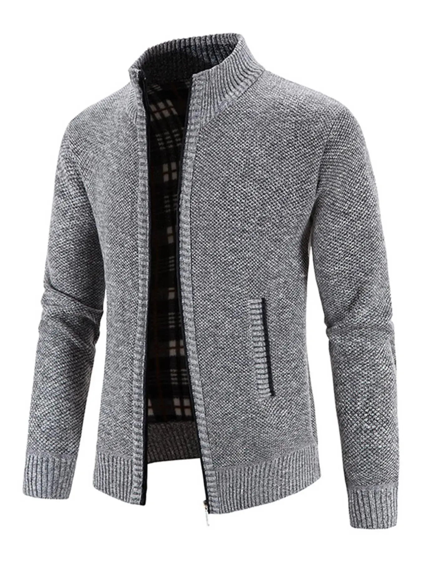 Men's Pocket Zipper Heated Jacket, Regular Fit Casual Mock Neck Long Sleeve Winter Jacket, Thermal Outerwear for Fall & Winter