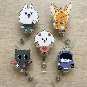 PPULBATU Badge Reels, TXT ID Card Holder, Cute Retractable Acrylic Badge Reels, Kawaii Acrylic Name Tag Clip Gift for Coworkers