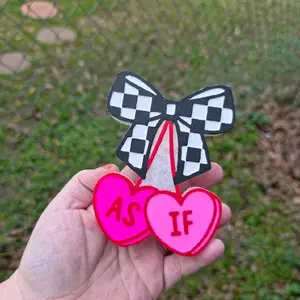 Checkered Bow With Convo Hearts As If Cherries Valentines Day Freshie