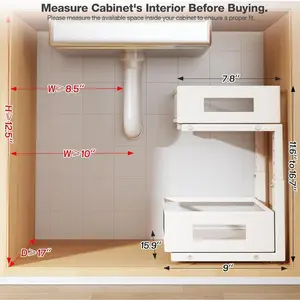Sink Organizer, 2-Tier Dual Pull Out Cabinet Organizer Drawers With Smooth Circular Rail, Large Capacity Metal Mesh Sliding Shelves For Bathroom& Kitchen Packs