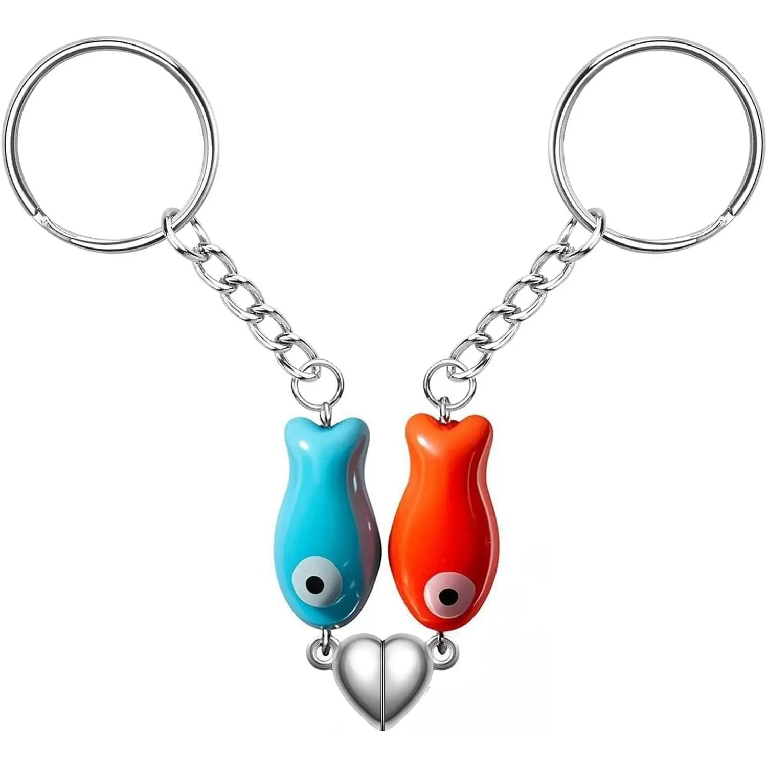Cute Ceramic Animal Keychain Set for Couples, Magnetic Fish Pendants with Stainless Steel Keyrings, Romantic Pair Set Gift for Birthday, Anniversary, Christmas, Animals, Casual, Romantic Gifts, Unisex, Birthday Gift Ideas, Casual Wear