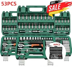 53/46 Piece Metric Wrench Socket Set With Ratchet AndExtension Rod,Screwdriver Bit -A Multifunctional MetalTool Set For DlY And Car Repair With Storage Case,2025Christmas Gift,Men's Gifts