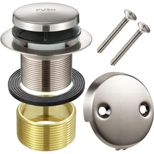 Bathtub Drain Tip-Toe Tub Trim Set with Two-Hole Overflow Faceplate, Bath Drain Trim Set Conversion Kit Assembly, Coarse Thread Replacement Trim Kit (Brushed Nickel)