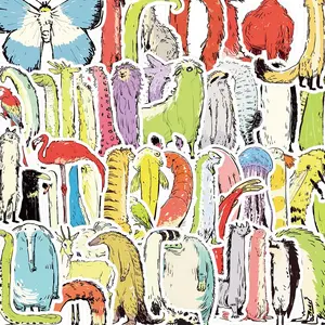 Cartoon Animal Pattern Sticker, 50pcs/set Waterproof Self Adhesive Decor Paper, Decor Sticker for Gift Greeting Card Water Bottle Laptop Phone, Screen Protector