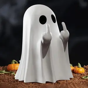 Halloween Ghost Figurine – Spooky Resin Middle Finger Decor | Cute & Edgy Indoor/Outdoor Halloween Decor for Porch & Home (1 Pc)
