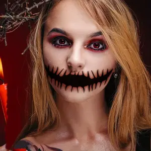 8 Halloween Horror Scar Tattoo Stickers, Funny Face Tattoos, Waterproof Scar Mouth Makeup, Temporary Tattoo Sticker Set
