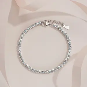 DLS Jewelry  S925 Sterling Silver Moissanite Light Luxury  Adjustable  Tennis Bracelet B001