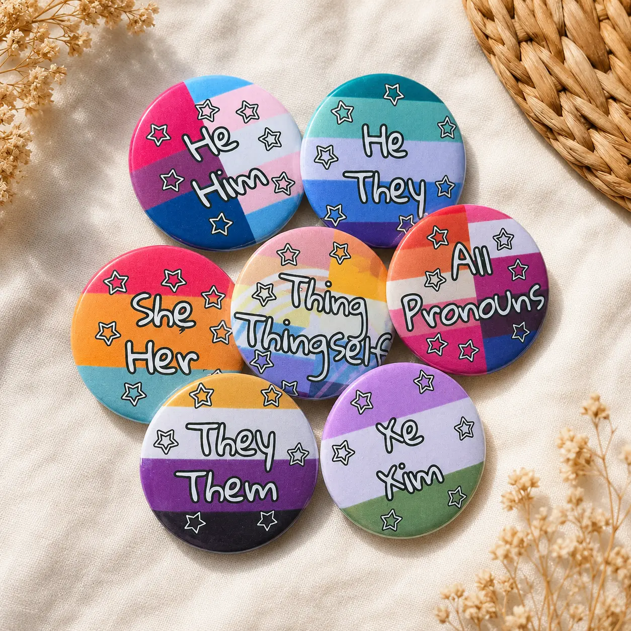 LGBTQ+ Pronouns and Flag Pins