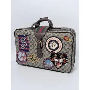 Pre-owned GUCCI Canvas Attaché Case GG Supreme Monogram Embroidered Modern Future Courrier Suitcase Travel Bag JA902GG