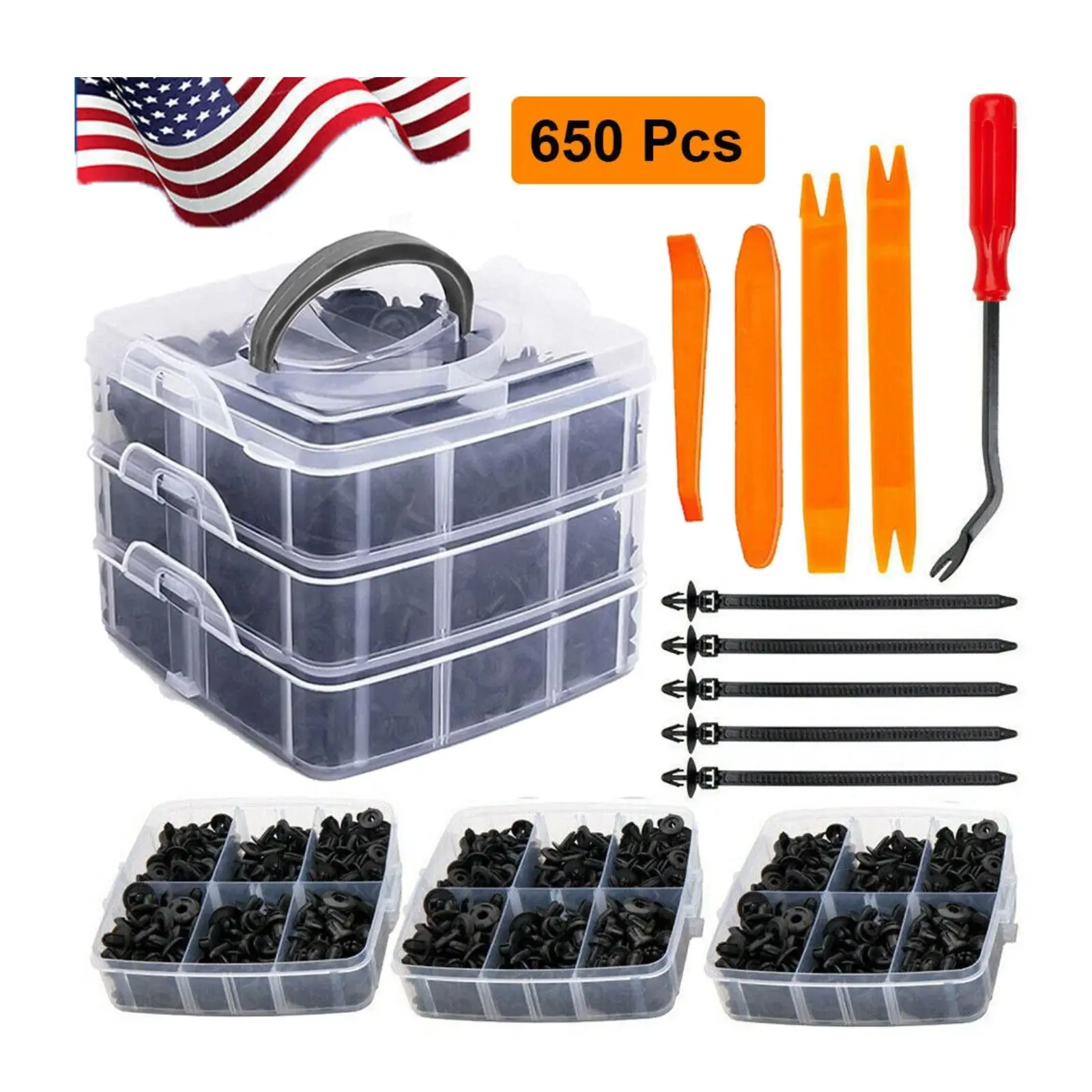 650 PCS Car Retainer Auto Fasteners Push Trim Plastic Clips Pin Rivet Bumper Kit