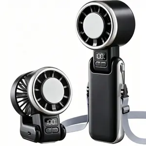 Portable Handheld Turbo Fan with 60°F Ice Cooling,5 Speed Adjustable 25550RPM Powerful Personal Fan,3-IN-1 Hand/Desk/Neck Fan with Lanyard, USB-C Fast Charging Small Fan for Travel Beach Camping Makeup Hot Flashes Summer Gift for Women Men